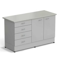 Стол-тумба ЭКРОС 1500х600х900 мм 2 двери + 4 ящика, раб. поверхность - ЛАМИНАТ СЕРЫЙ