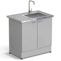 Стол-мойка ЭКРОС 900х600х900 мм, чаша нержавеющая сталь справа, раб. поверхность - МОНОЛИТНЫЙ КЕРАМОГРАНИТ с НС бортиком