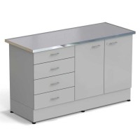 Стол-тумба ЭКРОС 1500х600х900 мм 2 двери + 4 ящика, раб. поверхность - МОНОЛИТНЫЙ КЕРАМОГРАНИТ с НС бортиком