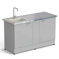 Стол-мойка ЭКРОС 1500х600х900 мм, чаша полипропилен слева, раб. поверхность - МОНОЛИТНЫЙ КЕРАМОГРАНИТ с НС бортиком