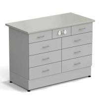 Стол-тумба ЭКРОС 1200х600х900 мм 2 ящика + 3 ящика + 3 ящика с электрикой, раб. поверхность - ЛАМИНАТ СЕРЫЙ