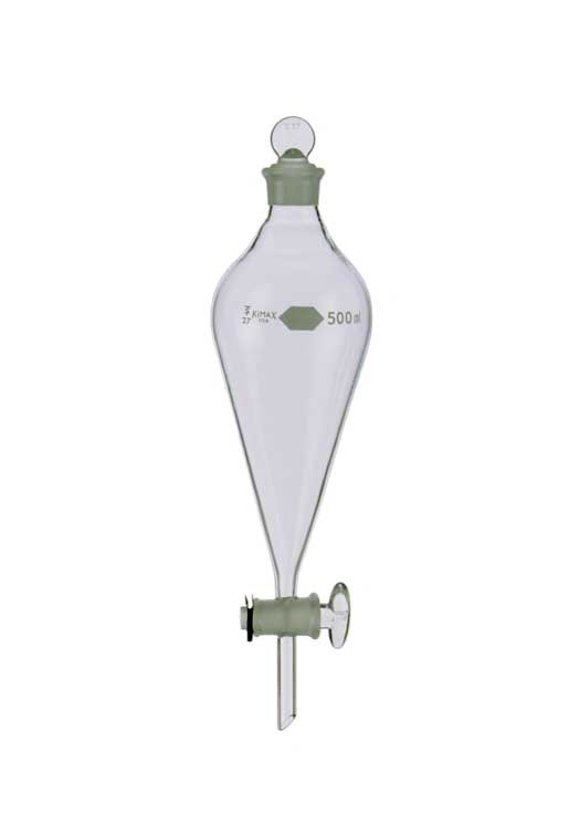 Воронка делительная грушевидная Kimble 1000 мл, без градуировки, PTFE кран, с пробкой, стекло