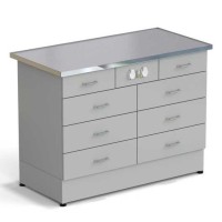 Стол-тумба ЭКРОС 1200х600х900 мм 2 ящика + 3 ящика + 3 ящика с электрикой, раб. поверхность - МОНОЛИТНЫЙ КЕРАМОГРАНИТ с НС бортиком