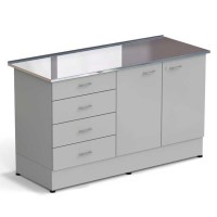 Стол-тумба ЭКРОС 1500х600х900 мм 2 двери + 4 ящика, раб. поверхность - НЕРЖАВЕЮЩАЯ СТАЛЬ