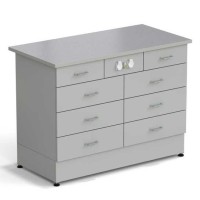 Стол-тумба ЭКРОС 1200х600х900 мм 2 ящика + 3 ящика + 3 ящика с электрикой, раб. поверхность - МОНОЛИТНЫЙ КЕРАМОГРАНИТ с ПВХ кромкой