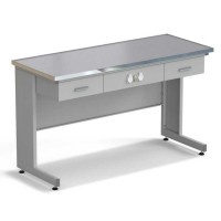 Стол приборный с ящиками и электрикой ЭКРОС 1500х600х900 мм, раб. поверхность - МОНОЛИТНЫЙ КЕРАМОГРАНИТ с НС бортиком