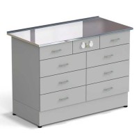 Стол-тумба ЭКРОС 1200х600х900 мм 2 ящика + 3 ящика + 3 ящика с электрикой, раб. поверхность - НЕРЖАВЕЮЩАЯ СТАЛЬ