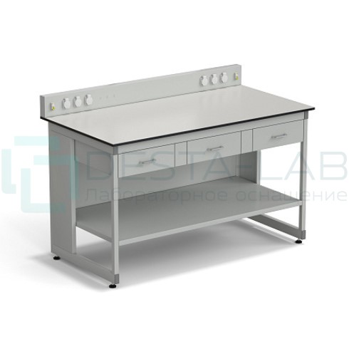 Стол для хроматографа ЭКРОС 1500х800х900/1030 мм с сервисной панелью, ящиками и полкой, раб. поверхность - LABGRADE
