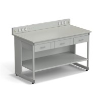 Стол для хроматографа ЭКРОС 1500х800х900/1030 мм с сервисной панелью, ящиками и полкой, раб. поверхность - ЛАМИНАТ СЕРЫЙ