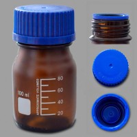 Банка лабораторная стеклянная 100 мл, с делениями, с навинчив. крышкой, темное стекло