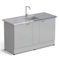 Стол-мойка ЭКРОС 1500х600х900 мм, чаша стеклопластик по центру, раб. поверхность - МОНОЛИТНЫЙ КЕРАМОГРАНИТ с НС бортиком