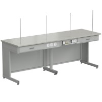 Стол демонстрационный с электрикой 2400*750*900, раб. поверхность - ЛАМИНАТ СЕРЫЙ