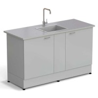 Стол-мойка ЭКРОС 1500х600х900 мм, чаша стеклопластик по центру, раб. поверхность - МОНОЛИТНЫЙ КЕРАМОГРАНИТ с ПВХ кромкой