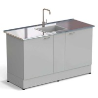 Стол-мойка ЭКРОС 1500х600х900 мм, чаша стеклопластик по центру, раб. поверхность - НЕРЖАВЕЮЩАЯ СТАЛЬ