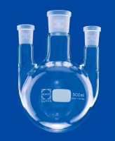 Колба трехгорлая круглодонная Lenz 1000 мл, шлифы параллельные: центральный NS29/32, два боковых NS19/26, стекло