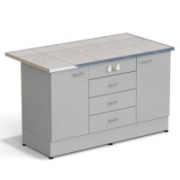 Стол-тумба ЭКРОС 1500х800х900 мм 1 дверь + 1 дверь + 3 ящика с электрикой, раб. поверхность - КЕРАМИКА с НС бортиком