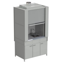 Шкаф вытяжной с коконом из стеклопластика с мойкой из НС и смесителем с ВЗБ светильником 1200х820х2240 мм, раб. поверхность - МОНОЛИТНЫЙ КЕРАМОГРАНИТ