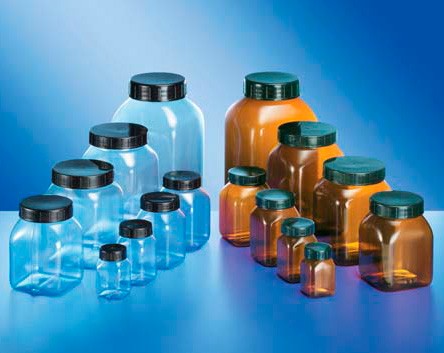 Контейнер Kautex широкогорлый 100 мл, PVC, квадратный, Ø 40 мм, коричневый прозрачный цвет, без крышки