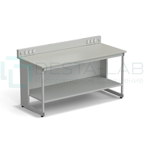 Стол для хроматографа ЭКРОС 1800х800х900/1030 мм с сервисной панелью и полкой, рабочая поверхность - ЛАМИНАТ СЕРЫЙ