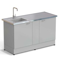 Стол-мойка ЭКРОС 1500х600х900 мм, чаша стеклопластик слева, раб. поверхность - МОНОЛИТНЫЙ КЕРАМОГРАНИТ с НС бортиком