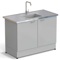 Стол-мойка ЭКРОС 1200х600х900 мм, чаша стеклопластик по центру, раб. поверхность - МОНОЛИТНЫЙ КЕРАМОГРАНИТ с НС бортиком