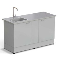 Стол-мойка ЭКРОС 1500х600х900 мм, чаша стеклопластик слева, раб. поверхность - МОНОЛИТНЫЙ КЕРАМОГРАНИТ с ПВХ кромкой