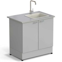 Стол-мойка ЭКРОС 900х600х900 мм, чаша полипропилен справа, раб. поверхность - МОНОЛИТНЫЙ КЕРАМОГРАНИТ с ПВХ кромкой