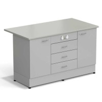 Стол-тумба ЭКРОС 1500х800х900 мм 1 дверь + 1 дверь + 3 ящика с электрикой, раб. поверхность - ЛАМИНАТ СЕРЫЙ