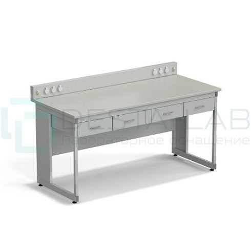 Стол для хроматографа ЭКРОС 1800х800х900/1030 мм с сервисной панелью и ящиками, раб. поверхность - ЛАМИНАТ СЕРЫЙ