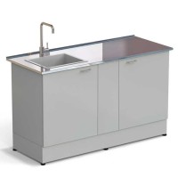 Стол-мойка ЭКРОС 1500х600х900 мм, чаша стеклопластик слева, раб. поверхность - НЕРЖАВЕЮЩАЯ СТАЛЬ