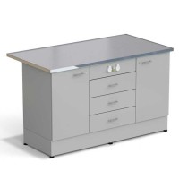 Стол-тумба ЭКРОС 1500х800х900 мм 1 дверь + 1 дверь + 3 ящика с электрикой, раб. поверхность - МОНОЛИТНЫЙ КЕРАМОГРАНИТ с НС бортиком