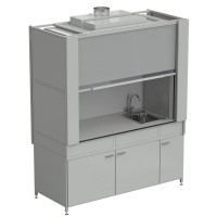 Шкаф вытяжной с коконом из стеклопластика с мойкой из НС и смесителем с ВЗБ светильником 1800х820х2240 мм, раб. поверхность - LABGRADE