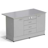 Стол-тумба ЭКРОС 1500х800х900 мм 1 дверь + 1 дверь + 3 ящика с электрикой, раб. поверхность - МОНОЛИТНЫЙ КЕРАМОГРАНИТ с ПВХ кромкой
