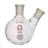 Колба двухгорлая круглодонная Kimble 100 мл, боковой шлиф 14/20 под углом к центральному 14/20, стекло