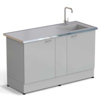 Стол-мойка ЭКРОС 1500х600х900 мм, чаша стеклопластик справа, раб. поверхность - МОНОЛИТНЫЙ КЕРАМОГРАНИТ с НС бортиком