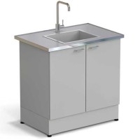 Стол-мойка ЭКРОС 900х600х900 мм, чаша стеклопластик по центру, раб. поверхность - МОНОЛИТНЫЙ КЕРАМОГРАНИТ с НС бортиком