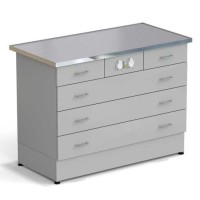 Стол-тумба ЭКРОС 1200х600х900 мм 2 ящика + 3 ящика с электрикой, раб. поверхность - МОНОЛИТНЫЙ КЕРАМОГРАНИТ с НС бортиком