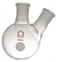 Колба двухгорлая круглодонная Kimble 100 мл, боковой шлиф 19/22 под углом к центральному 19/22, стекло