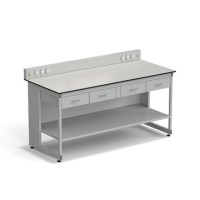 Стол для хроматографа ЭКРОС 1800х800х900/1030 мм с сервисной панелью, ящиками и полкой, раб. поверхность - LABGRADE