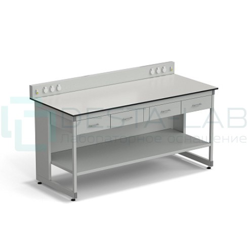 Стол для хроматографа ЭКРОС 1800х800х900/1030 мм с сервисной панелью, ящиками и полкой, раб. поверхность - LABGRADE