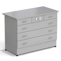 Стол-тумба ЭКРОС 1200х600х900 мм 2 ящика + 3 ящика с электрикой, раб. поверхность - МОНОЛИТНЫЙ КЕРАМОГРАНИТ с ПВХ кромкой