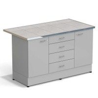 Стол-тумба ЭКРОС 1500х800х900 мм 1 дверь + 1 дверь + 4 ящика, раб. поверхность - КЕРАМИКА с НС бортиком