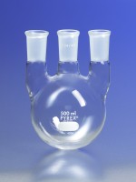 Колба трехгорлая, круглодонная, 500 мл, нестерильная, с вертикальными горловинами, Pyrex (Corning)