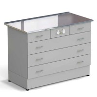 Стол-тумба ЭКРОС 1200х600х900 мм 2 ящика + 3 ящика с электрикой, раб. поверхность - НЕРЖАВЕЮЩАЯ СТАЛЬ