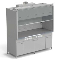 Шкаф вытяжной 2 светильника 2 комплекта воды 2000х900х2145 мм, раб. поверхность - МОНОЛИТНЫЙ КЕРАМОГРАНИТ