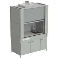 Шкаф вытяжной с коконом из стеклопластика с мойкой из НС и смесителем с электрикой 1500х820х2240 мм, раб. поверхность - LABGRADE