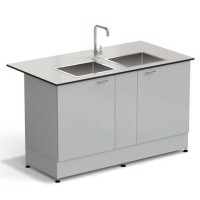 Стол-мойка ЭКРОС 1500х800х900 мм, две чаши нержавеющая сталь, раб. поверхность - LABGRADE