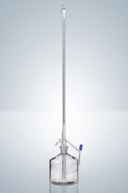 Автоматическая бюретка Пеллета Hirschmann 10 : 0,02 мл, класс AS, светлое стекло, синяя градуировка, PTFE кран