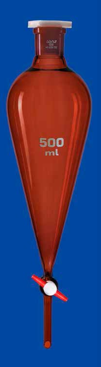 Воронка делительная грушевидная Lenz 100 мл, без градуировки, PTFE кран, коричневое стекло