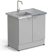 Стол-мойка ЭКРОС 900х600х900 мм, чаша стеклопластик слева, раб. поверхность - МОНОЛИТНЫЙ КЕРАМОГРАНИТ с НС бортиком